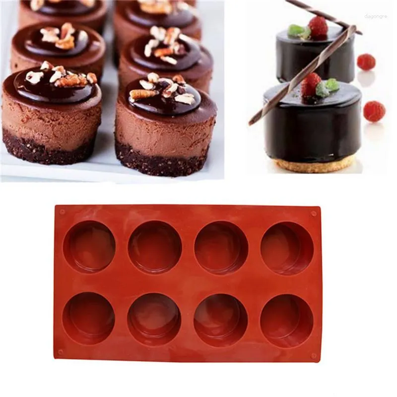 Moules de cuisson 1pc 8 trous Forme ronde Silicone Mini Cake Pan Moule à la main Cupcake Jelly Pudding Moule Cookie Muffin Savon DIY Outils