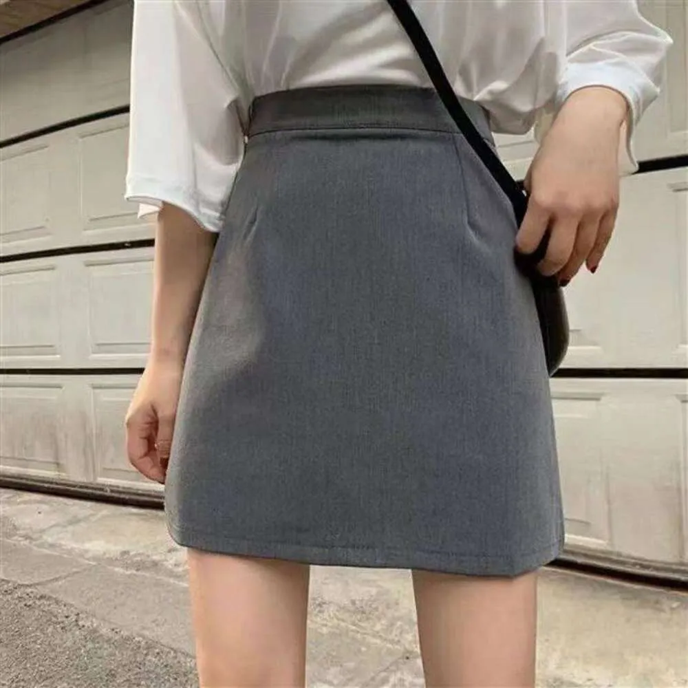 Grey Skirt Suit, Korean Skirt Outfits: Womens A Line Split