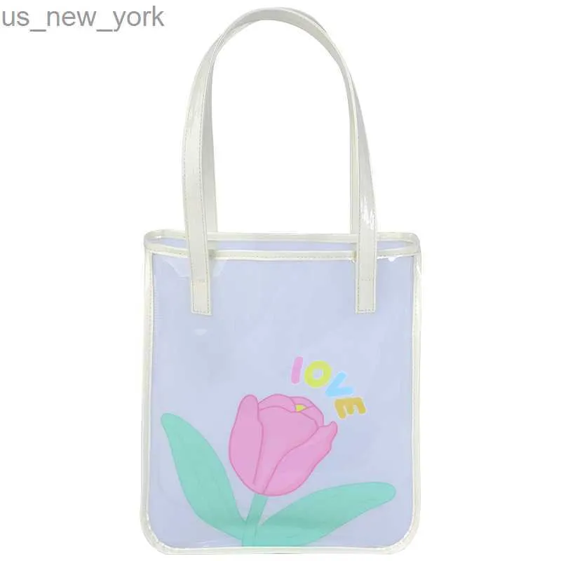 Totes Summer High Beauty Travel Portable Swimming Transparent PVC Jelly Beach Bag Large Capacity Shoulder Bag Girls Shopping Bag HKD230822