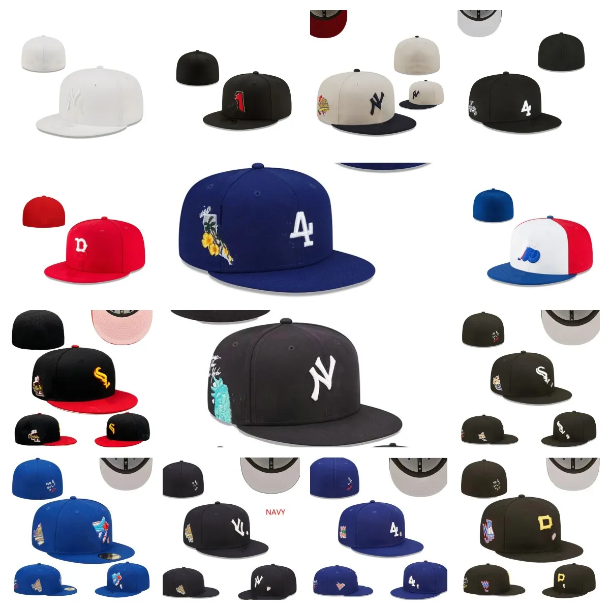 Nuevos sombreros ajustados Tamaño Snapbacks Bola Sombrero de diseñador Fútbol ajustable Gorras planas Todo el logotipo del equipo Deportes al aire libre Letra Bordado Sol Gorros cerrados Gorra flexible 7-8