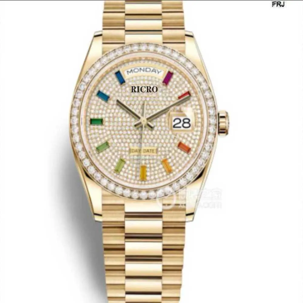 Rolaxs Watch Diamond Ladies Automatic 36mm Bezel Sapphire Face Rainbow Square Dingステンレス鋼割引防水プーダ