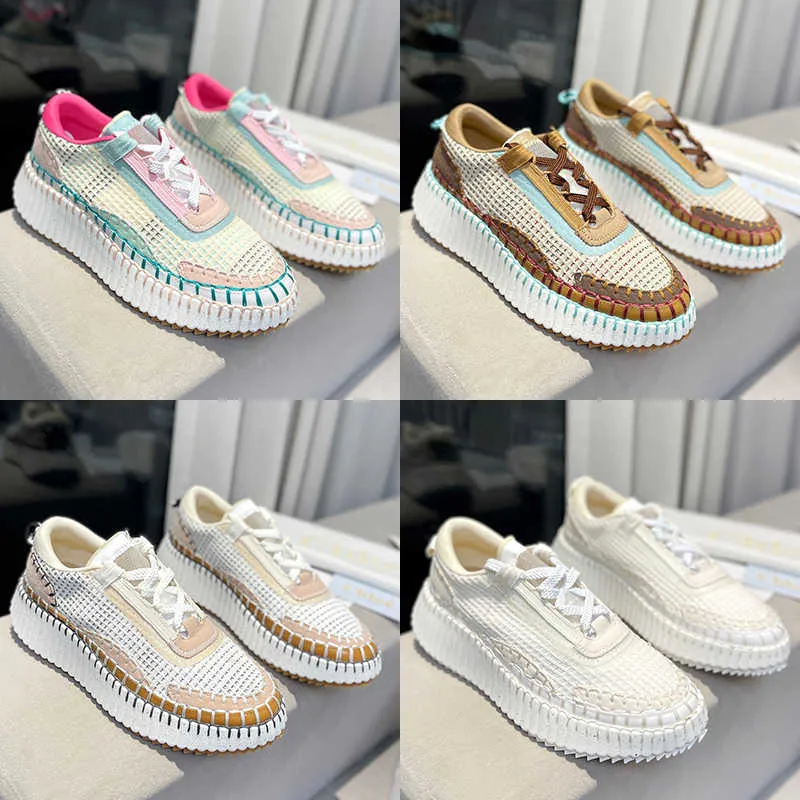 Women Outdoor Disual Shoes Designer Sneakers New Pattern Canvas Rainbow Trainers Recycled Mesh Fabric Running Shoe With Box NO462