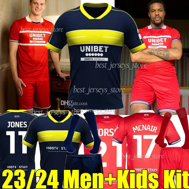 23/24 MidDLesBRoUgh Soccer Jerseys 2023 2024 Home Away Maillot Foot JONES FRY McNAIR MCGREE SILVERA ROGERS PAYERO HOWSON men kids Kits sock sets football shirt