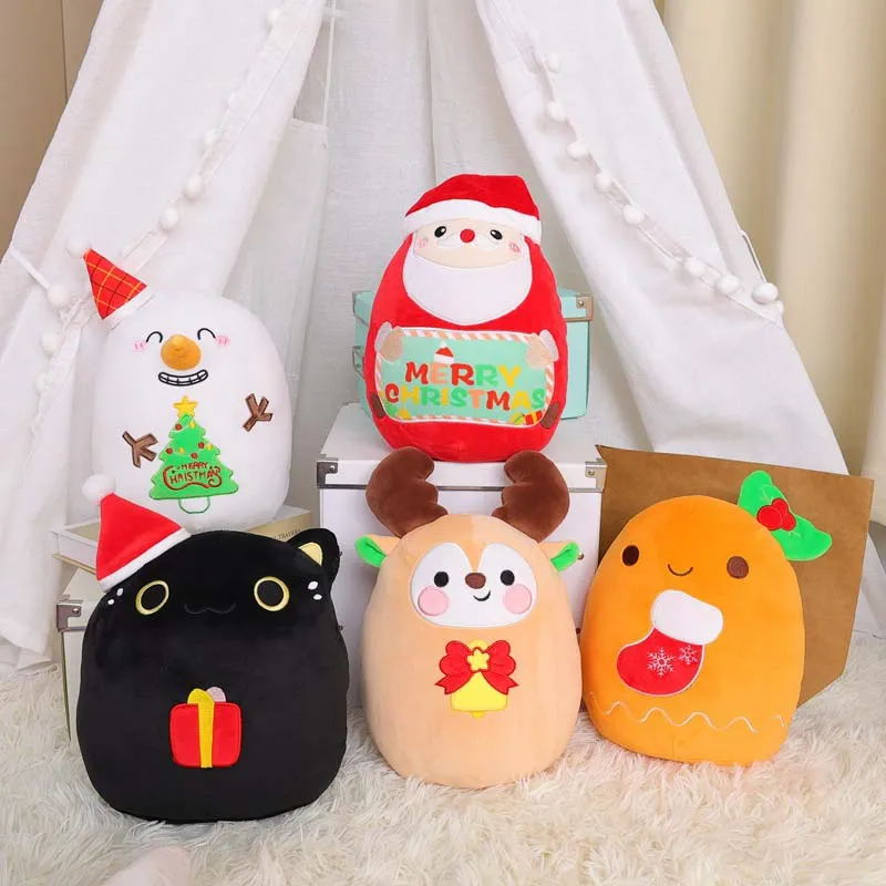 25cm Kawaii Super Sof Soft Christmas Elk Snowman Snow Pluxh Pillow Black Cat Gingerbread Man Kids Plush Toy Gift
