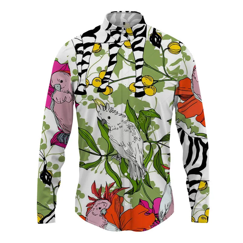 Camicie casual da uomo divertente camicia hawaiana stampa 3d top maniche lunghe fashion botton stile cardigan grande primavera e uccello animale autunnale 230822