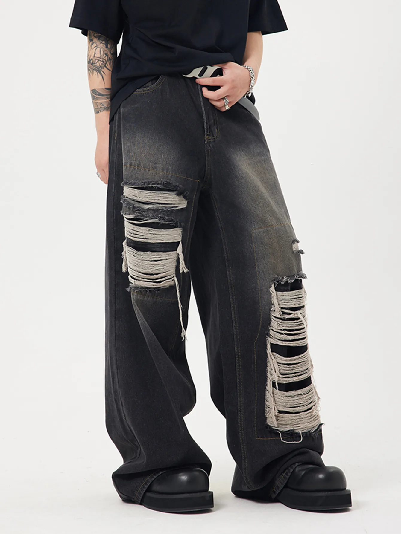 Men's Baggy Jeans Straight Wide Leg Relaxed Fit Vintage Denim Pants Zip Up Classic Hip Hop Denim Trousers Streetwear, A# Blue