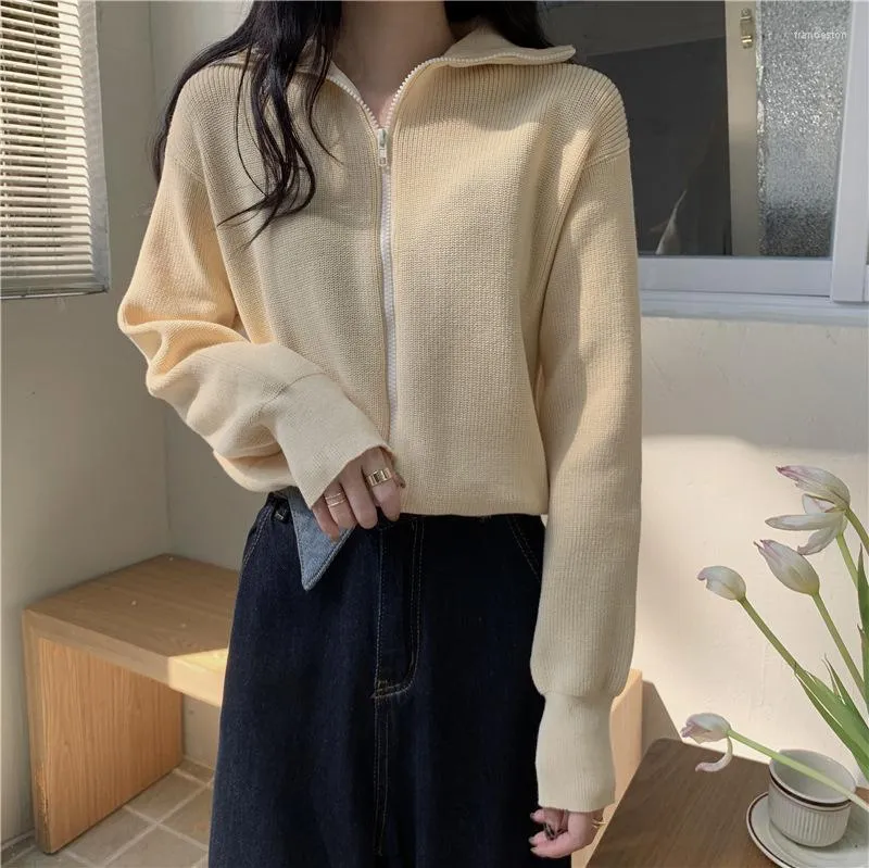 Women's Knits Vintage Stripes Fashion Casual Pullover T-Shirts Slim Loose Zipper Knitted Cardigan Sporty Solid Simple Spring Autumn