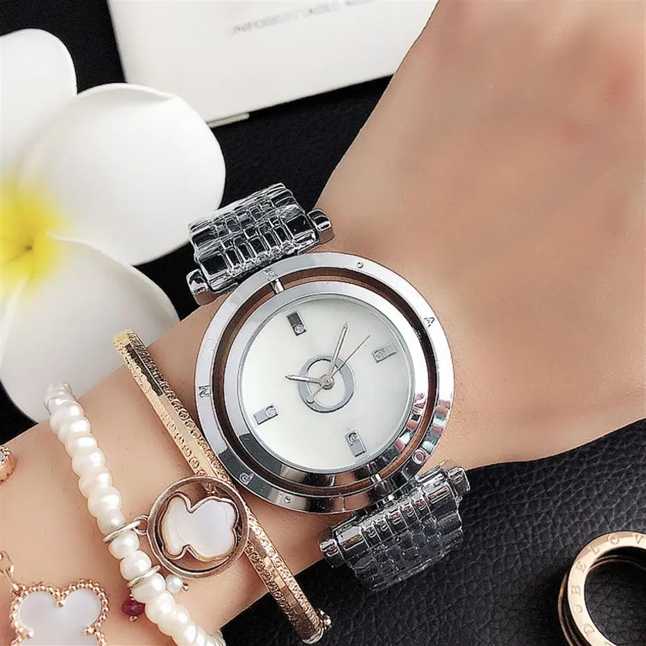 Fashion Brand Watches women Girl Big letters Rotatable dial style Metal steel band Quartz Wrist Watch P76186w
