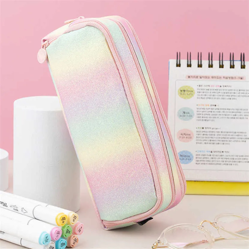 Estojo de lápis para aprendizagem, estojo grande para caneta escolar, bolsa fofa de papelaria multifuncional kawaii, material escolar