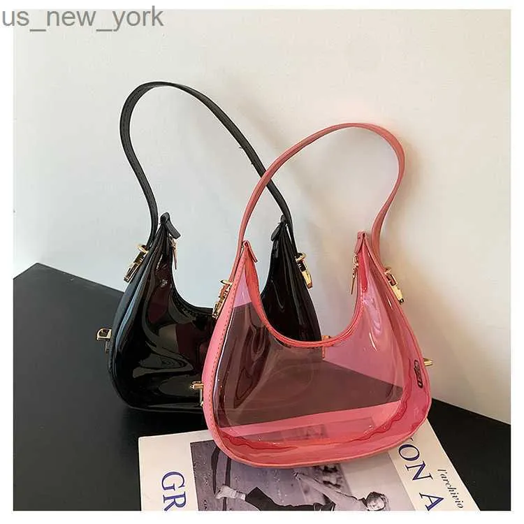 Totes Jelly Transparent Fashion Plastic Handbag för 2023 Summer Women's Bag Ladies Underarm Bag axelväska Luxur Designer Handväska HKD230822