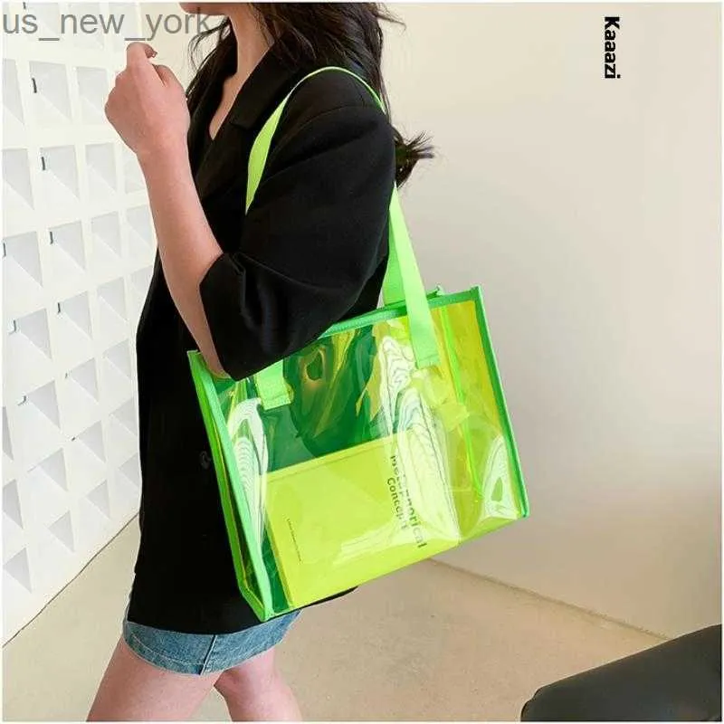 Totes Luxury Designer Clear Transparent Jelly Handbags For Women Pvc Tote Bags Work Large Capacity Shoulder Bag Versatile 2023 Fashion HKD230822