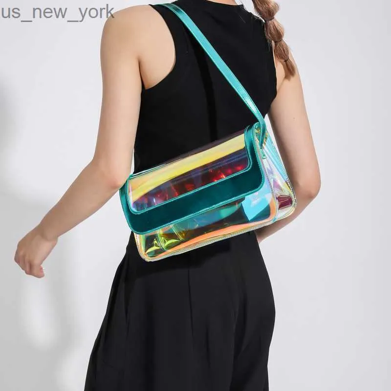 Totes Laser -Jelly -Tasche Sommer Klare Handtaschen und Geldbörse Trend Designer Frauen -Umhängetaschen PVC Transparent Ladies Tote Bag Bolsas HKD230822