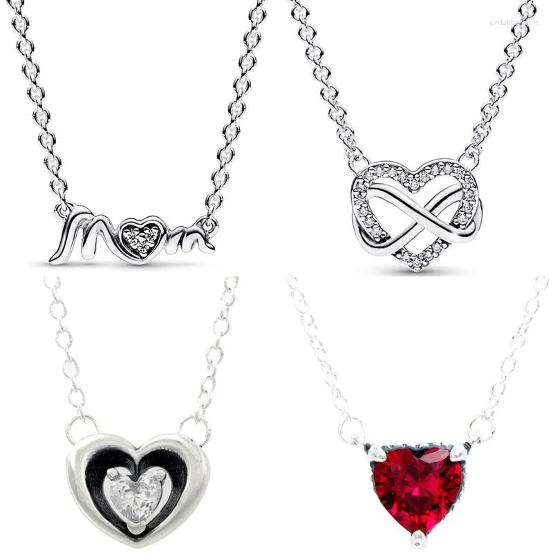 Chains Original Sparkling Infinity Heart Mum Pave Collier Necklace For 925 Sterling Silver Charm Fashion DIY Jewelry