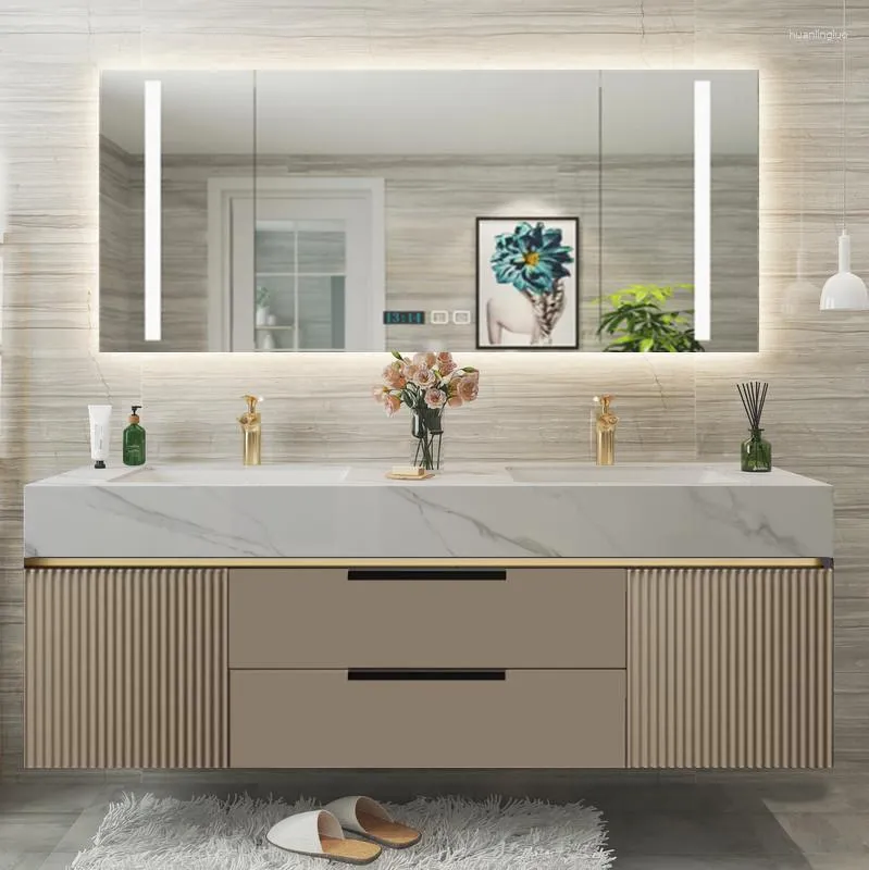 Light Luxury Solid Wood Slate Vanity Bathroom Set With Double