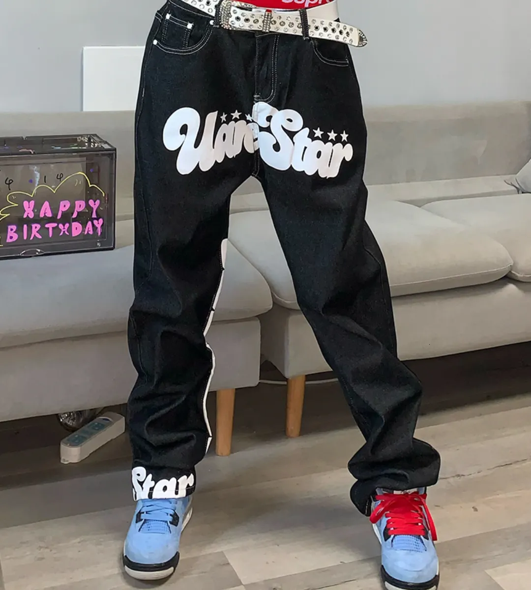 High Waisted Weekday Astro Jeans With Letter Print Baggy High Waisted Weekday Astro Jeans With Letter Print Baggy