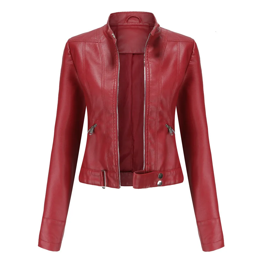 Womens Leather Faux Fashion Jacket Women Moto Biker Motorcycle Female Coat Purple Black Coffee Red Autumn Spring Veste Cuir Femme 230822