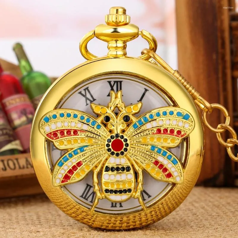 Pocket Watches Colorful Hollow Flying Bee Quartz Analog Watch Män Kvinnor Antik snygga halsband Pendant Timepiece Gifts