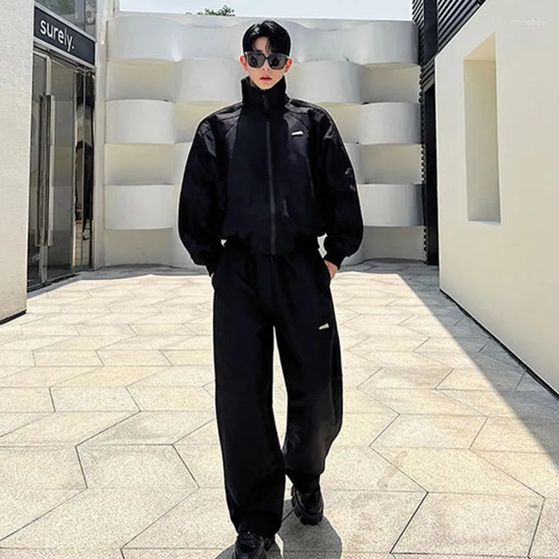 Korean Style Luxury Black Cargo Tracksuit Bottoms Set Autumn