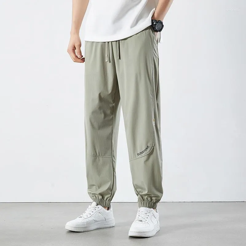 Erkek pantolon yaz tozluk sokak kıyafetleri ince buz ipek erkek rahat spor kırpılmış satılan renk jogging capris pantolon