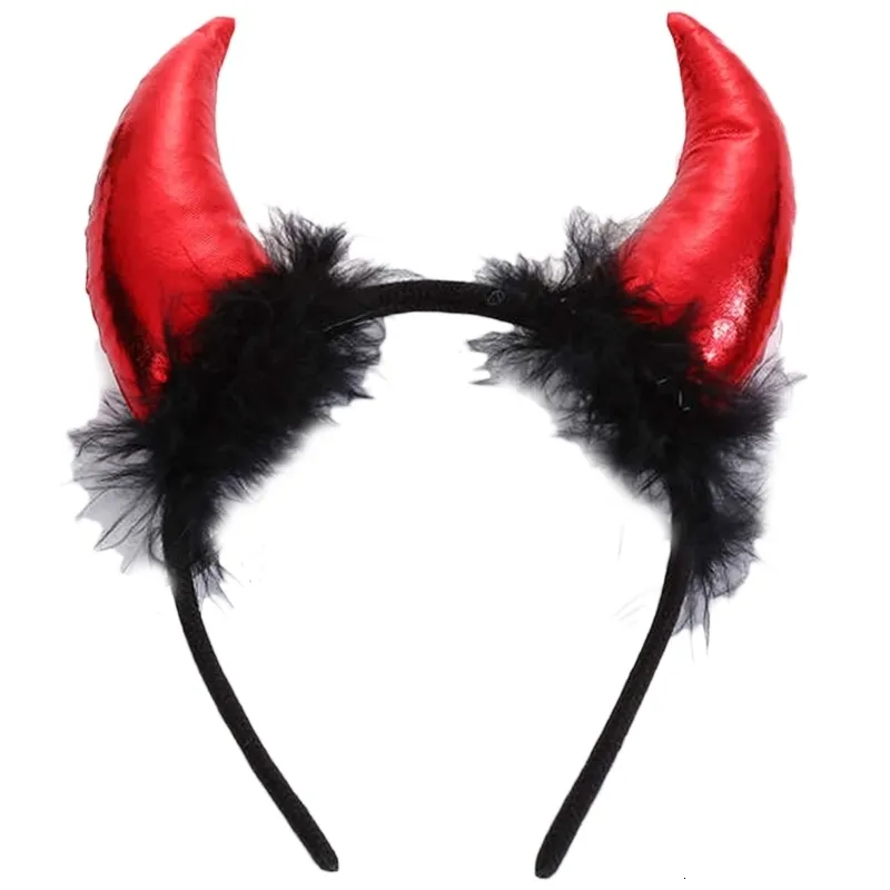 Hair Accessories Funny Devil Horn Headband Glitter Plush Cow Horn Hairband Halloween Party Decor Stage Cosplay Costume Hair Accessories Kids Gift 230821