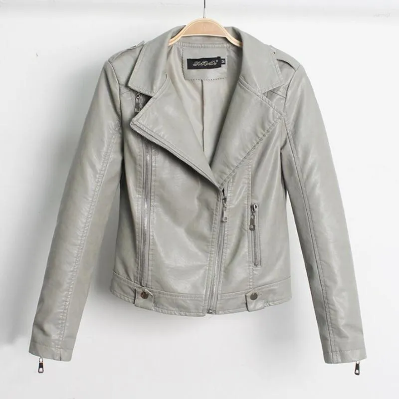 Women's Leather Diagonal Zipper PU Jacket Female Motorcycle Clothing Slim & Suede Fashion