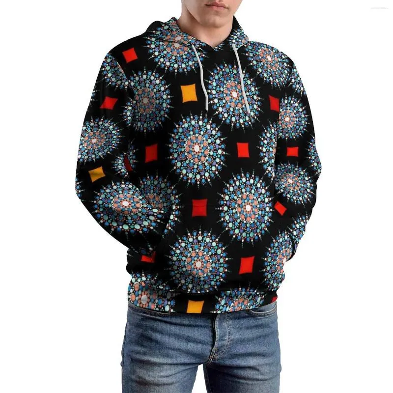 Heren Hoodies Samenvatting Mandala Losse kleurrijke bloemenprint Casual pullover hoodie Male Male lange mouw Hip Hop Design Hooded Sweatshirts