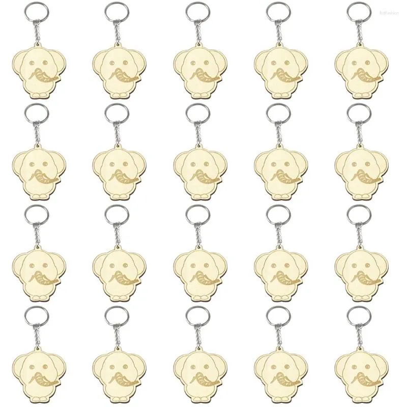 Keychains Pack med 20 mini trä nyckelring söta elefant trä taggar utsökta loggfärg dekoration födelsedagspresenter för ryggsäck väska diy