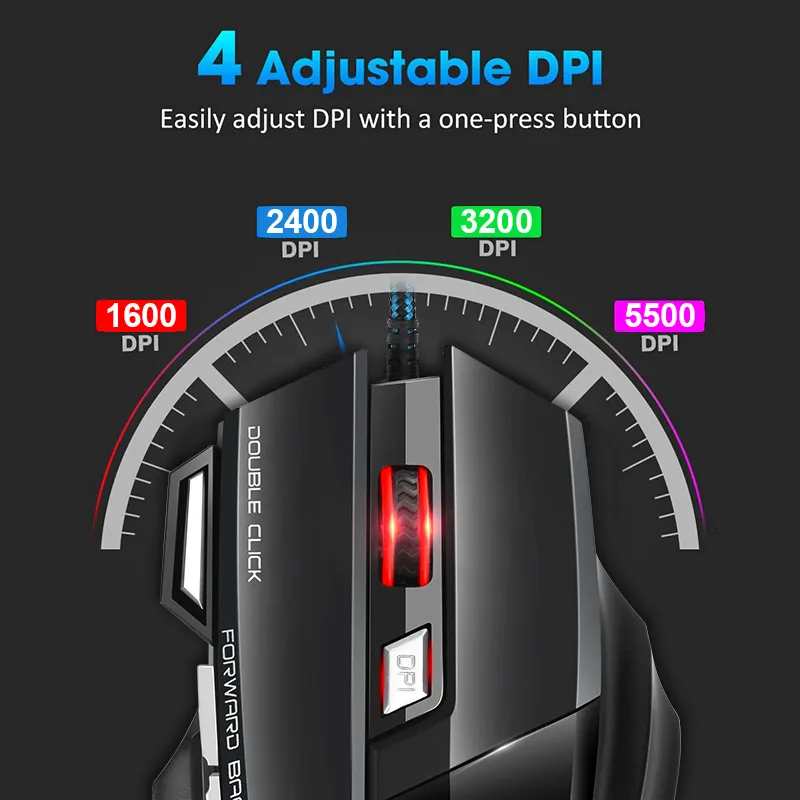 Mice Wired Gaming Mouse Ergonomic USB RGB Backlit 5500 DPI Silent 7 ...