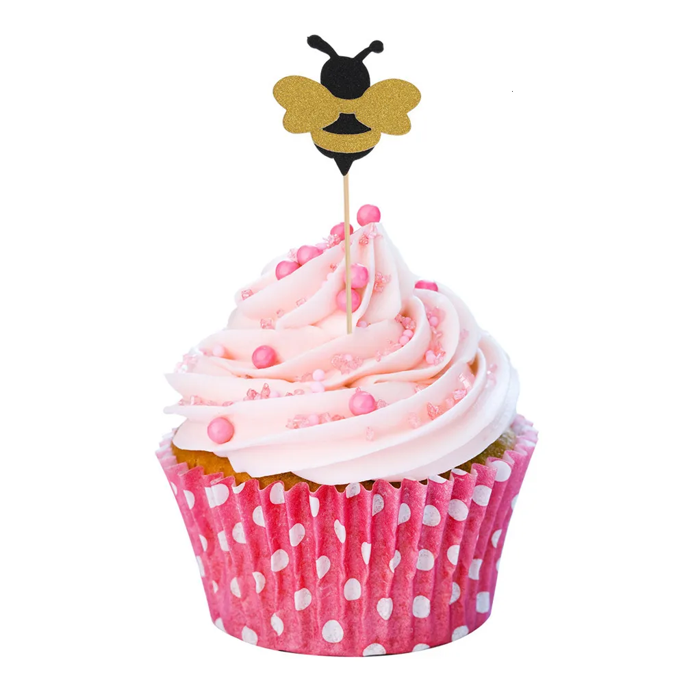 Autre événement fête fournitures 30 pièces papier Cupcake Topper Adorable abeille gâteau Pick Dessert décoratif 230821