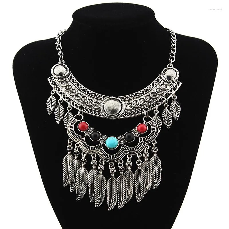 Choker Senhua Fashion Women Lady National Style Antique Silver Plated Feather Tassels Colar Uttalande Halsband smycken Femme Mn610