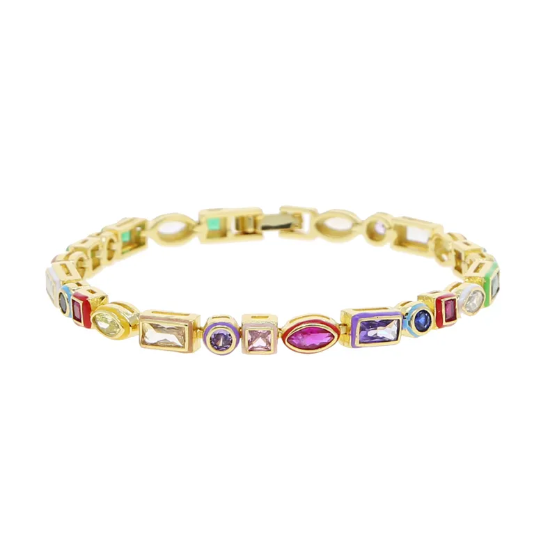 Braccialetti di fascino gambe smalto arcobaleno geometrico a vari modelli a forma di zirconia cubica