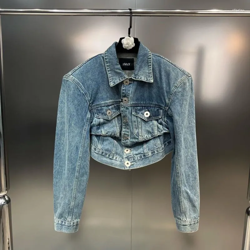 Kurtki damskie Borvemays trend mody 2023 Autumn Lapel Long Rękaw Solidny kolor single-plisted Street Denim Kurtka Kobiety