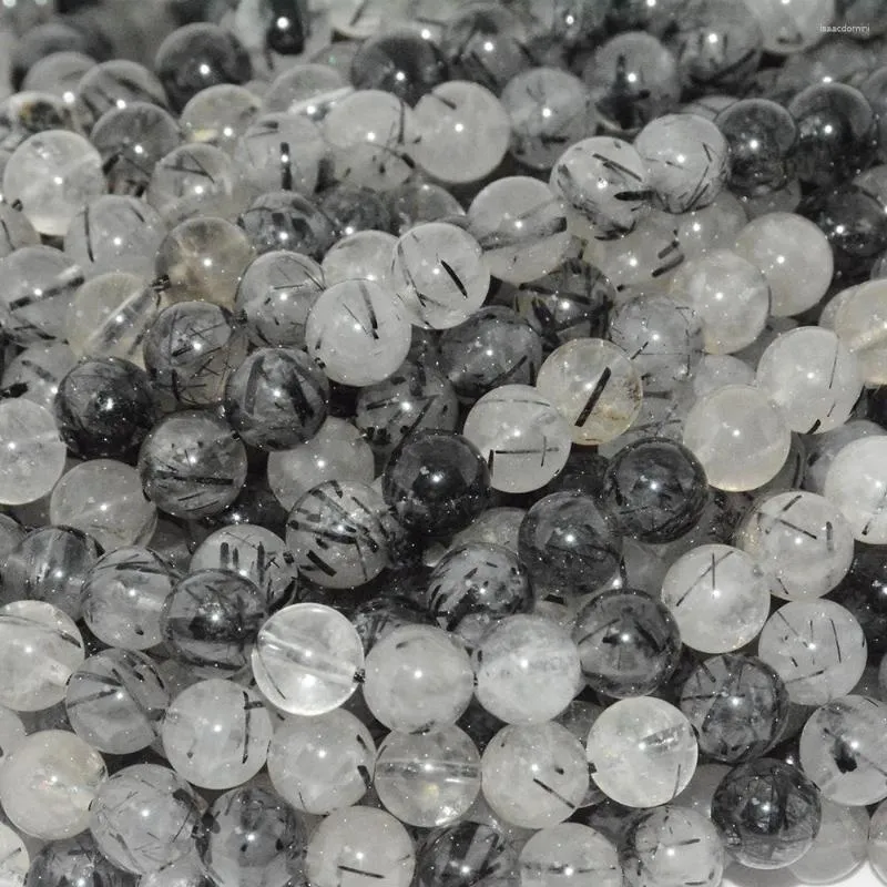 Свободные драгоценные камни натуральные черные рутилированные кварцевые / турмалиновые круглые бусы 8 мм
