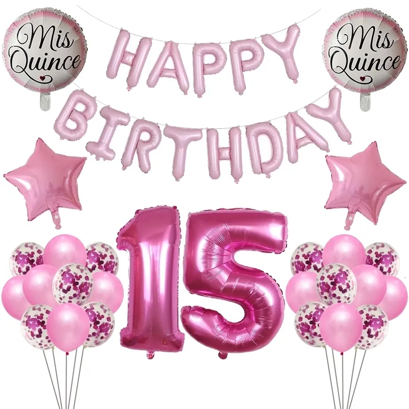 Other Event Party Supplies 1set Mis Quince My Fifteen 15th Years Old Birthday Balloons Number 15 Baloon Spanish Girl Pink Happy Po Props 230821
