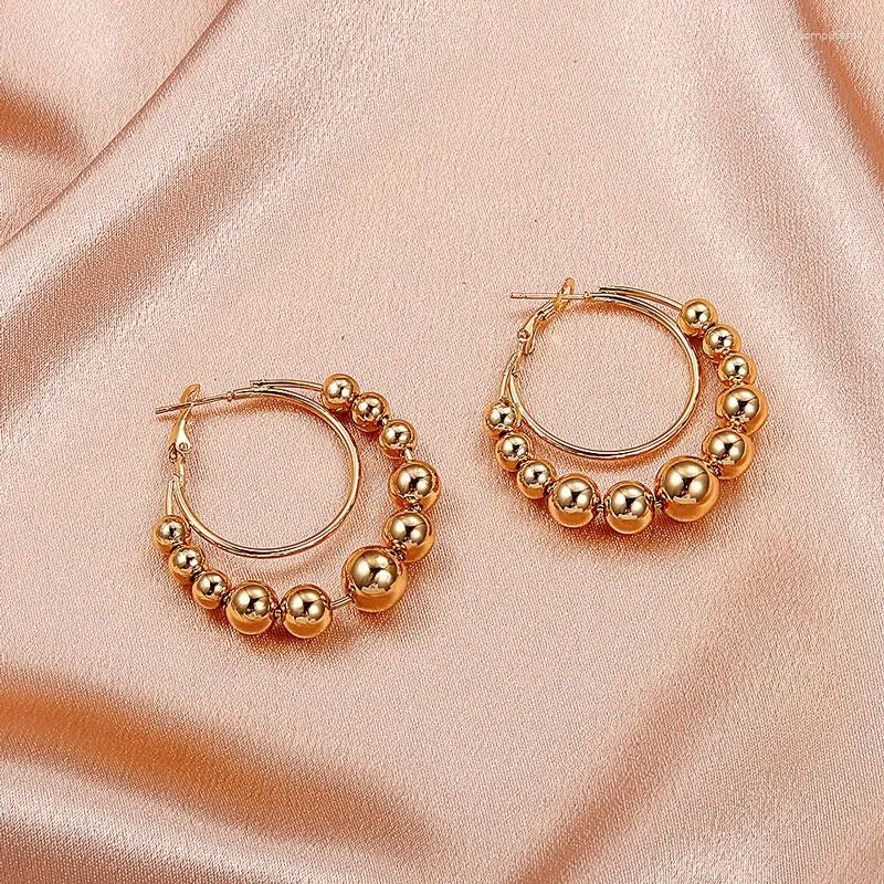 Hoop Earrings American Style Exaggerated Round Bead Female Personality Temperament Alloy Geometric Double Layer MEM001