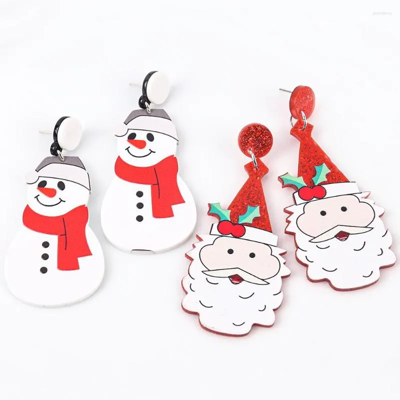 Dangle Earrings Christmas Gift Hat Santa Claus Acrylic Drop For Women Cute Cartoon Snowman Red Scarf Earring Xmas Jewelry