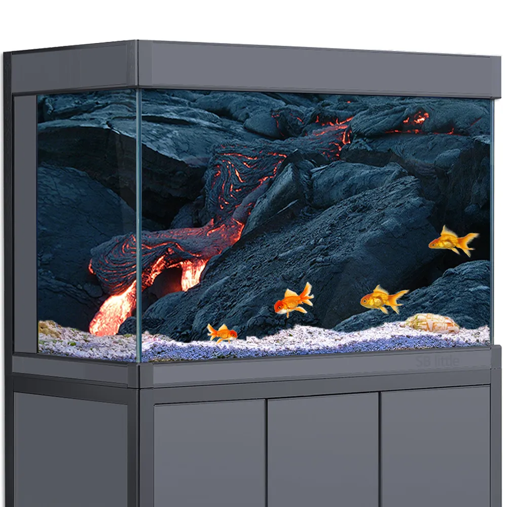 Dekorationer akvariumbakgrund 3d vulkan magma lava rock svart hd tryck tapet fiskbehållare reptil livsmiljö pvc 230821