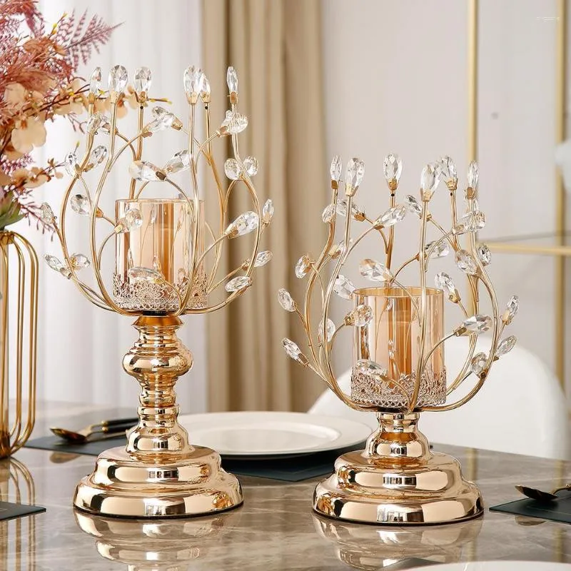 Candle Holders Crystal Glass Holder Post-modern Room Decor Metal Candlestick Golden Table Ornaments Luxury Elegant Home Desk