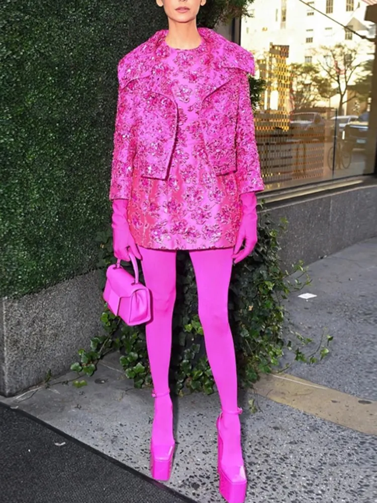 Женские куртки High Street EST Star Style Designer Jacket Beadered Floral Jacquard Trimmed 230821