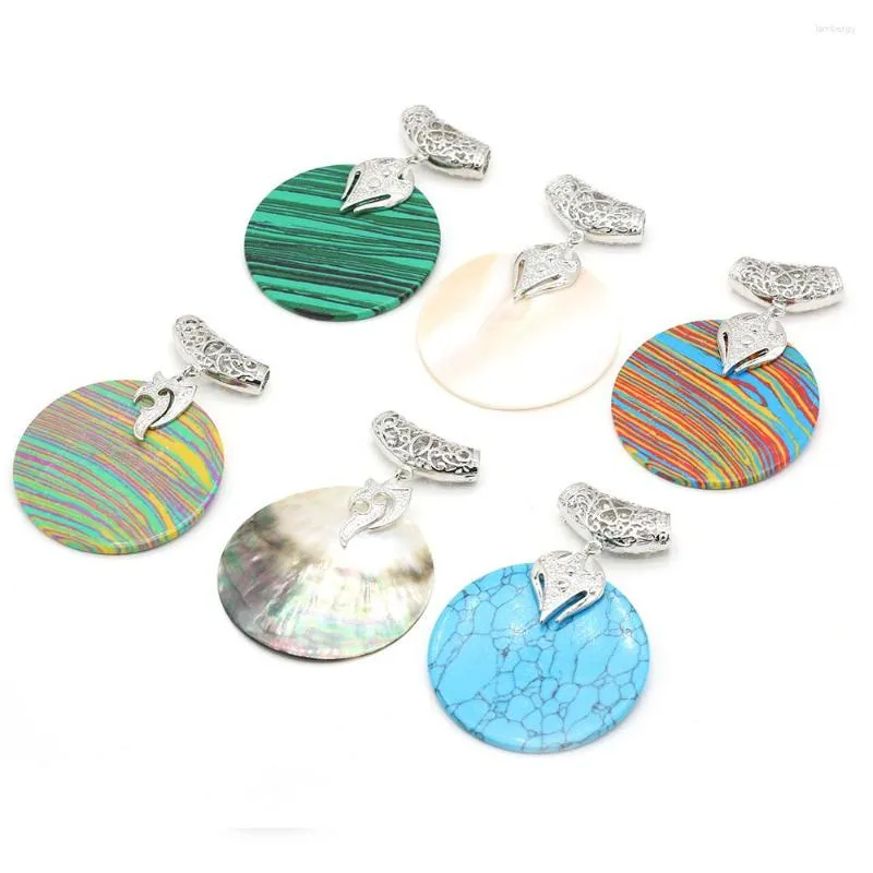 Pendant Necklaces Natural Stone Pendants Round Disc Blue Turquoises White Shell Charms For Jewelry Making Diy Women Necklace Earring Gifts