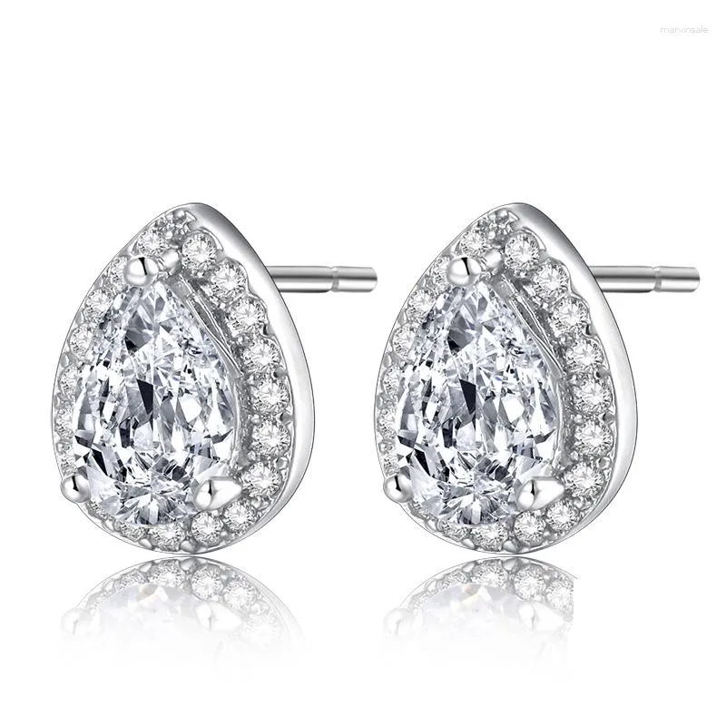 Stud Earrings Selling Delicate 925 Silver Needle Dazzling Water-drop Clear CZ Small Women Wedding Jewelry Brincos