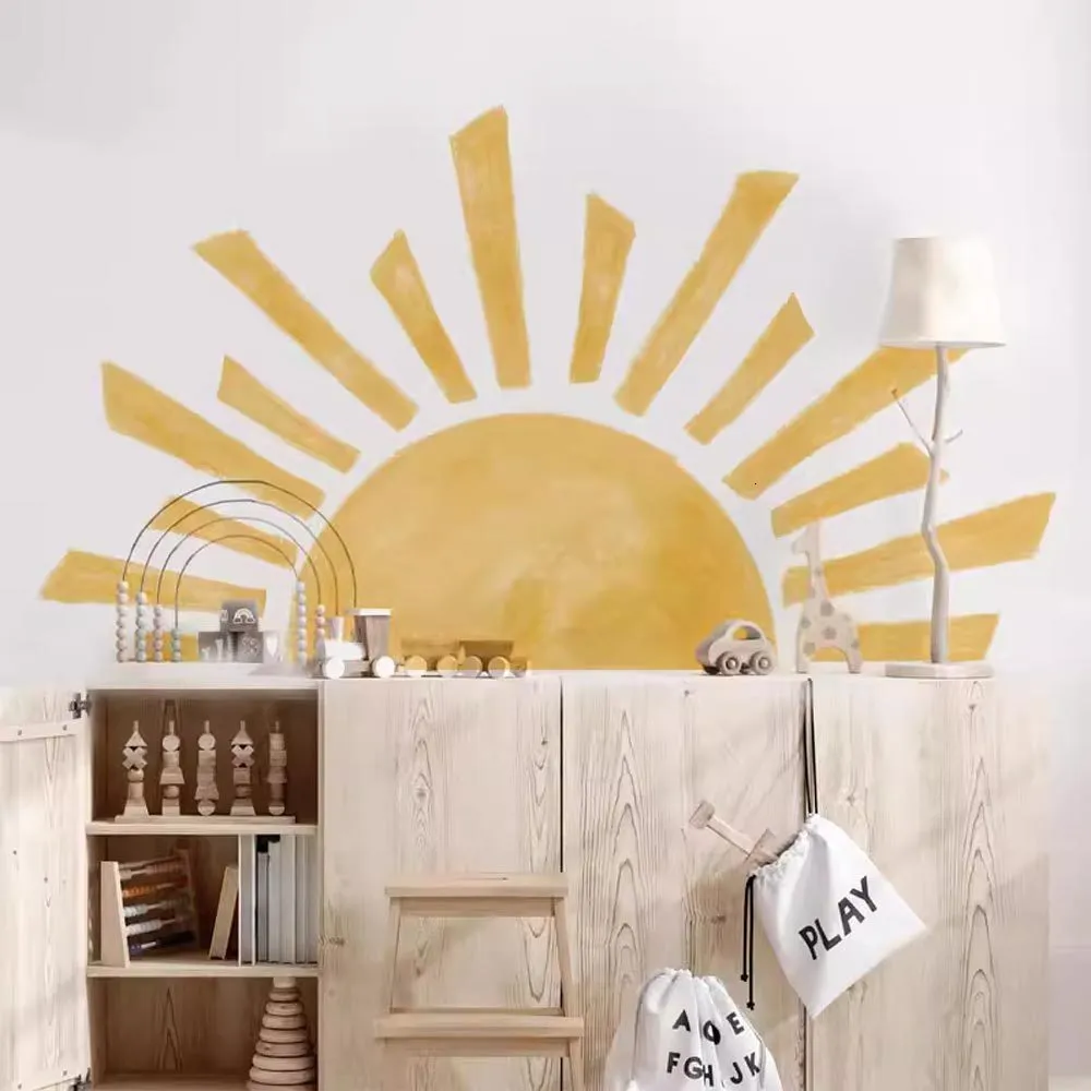 Stickers muraux demi-soleil papier peint décalcomanie soleil vinyle Boho pépinière chambre de bébé auto-adhésif chambre décor à la maison 230822