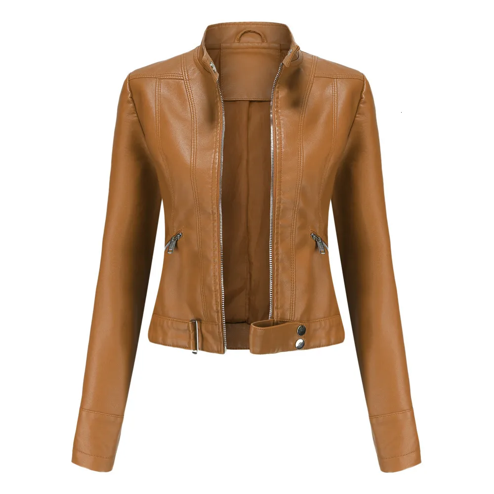 Femmes En Cuir Faux Mode Veste Femmes Moto Biker Moto Femme Manteau Violet Noir Café Rouge Automne Printemps Veste Cuir Femme 230822