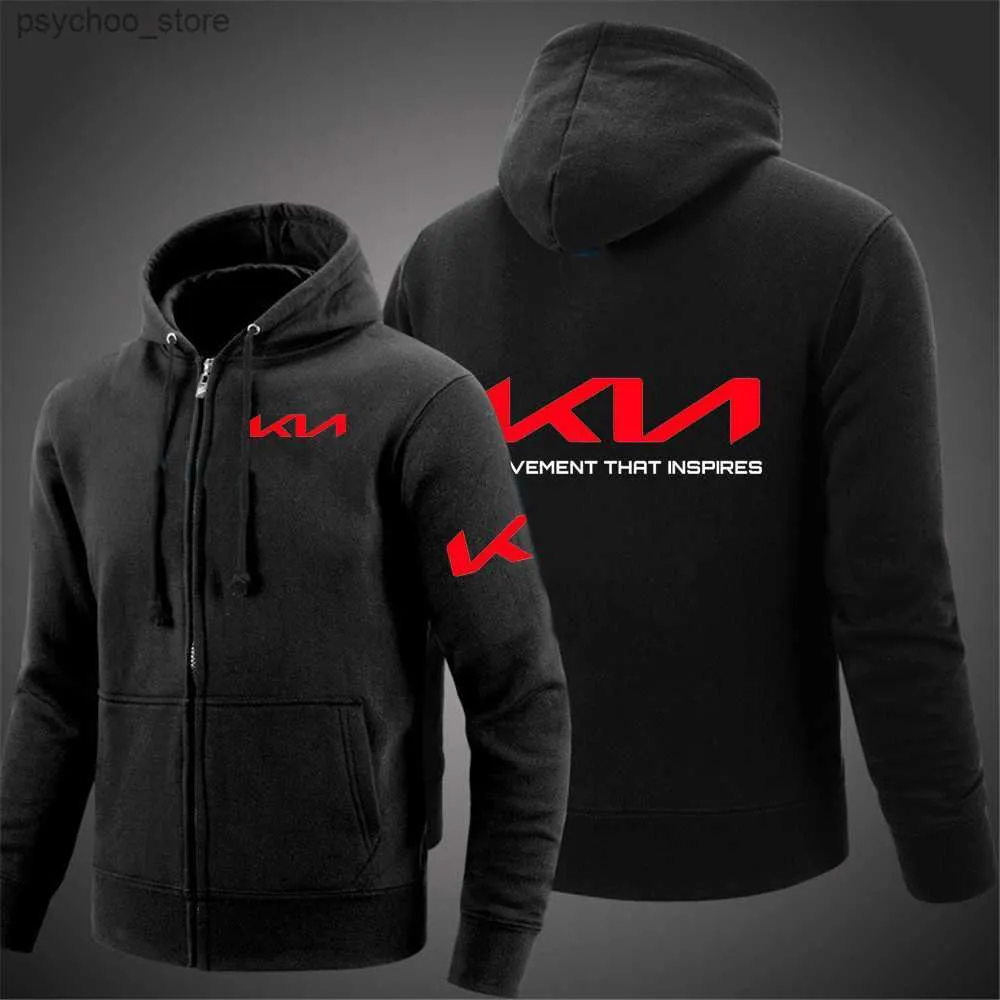 Sweat-shirt à capuche pour hommes, couleur unie, manches longues, fermeture éclair, à la mode, Kia Motors, 2023, Q230822