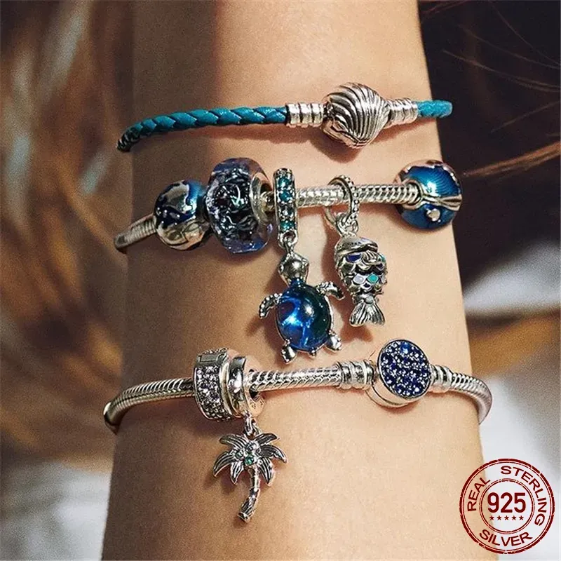 925 Sterling Silber Firefly Safety Chain Blue Scaled Fish Charms Set Fur Pandora Armbander DIY Schmuckherstellung Von 5 97 DHgate