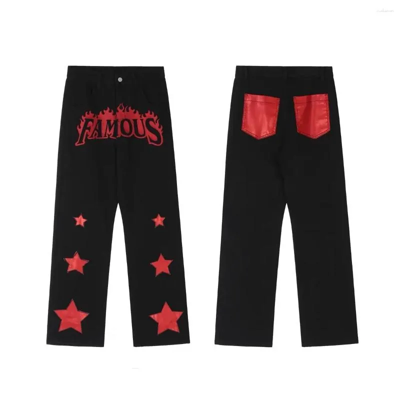 Jeans maschili americani di High Street High Street Hiphop Lettera di moda ricamata INS Hip-Hop Scept Drop Senning Micro Flare Pants