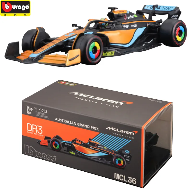 Diecast Model Bbrago 1 43 4 Lando Norris McLaren McL36 3 Даниэль Риккардо Сплав Роскошный автомобиль Игрушка Дармовые суда теперь 230821