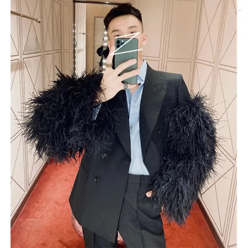 Men's Suits High-quality Luxury Heavy Industry Fringe Fur Sleeve Suit Jacket For Men And Women Of The Same Small Silhouette