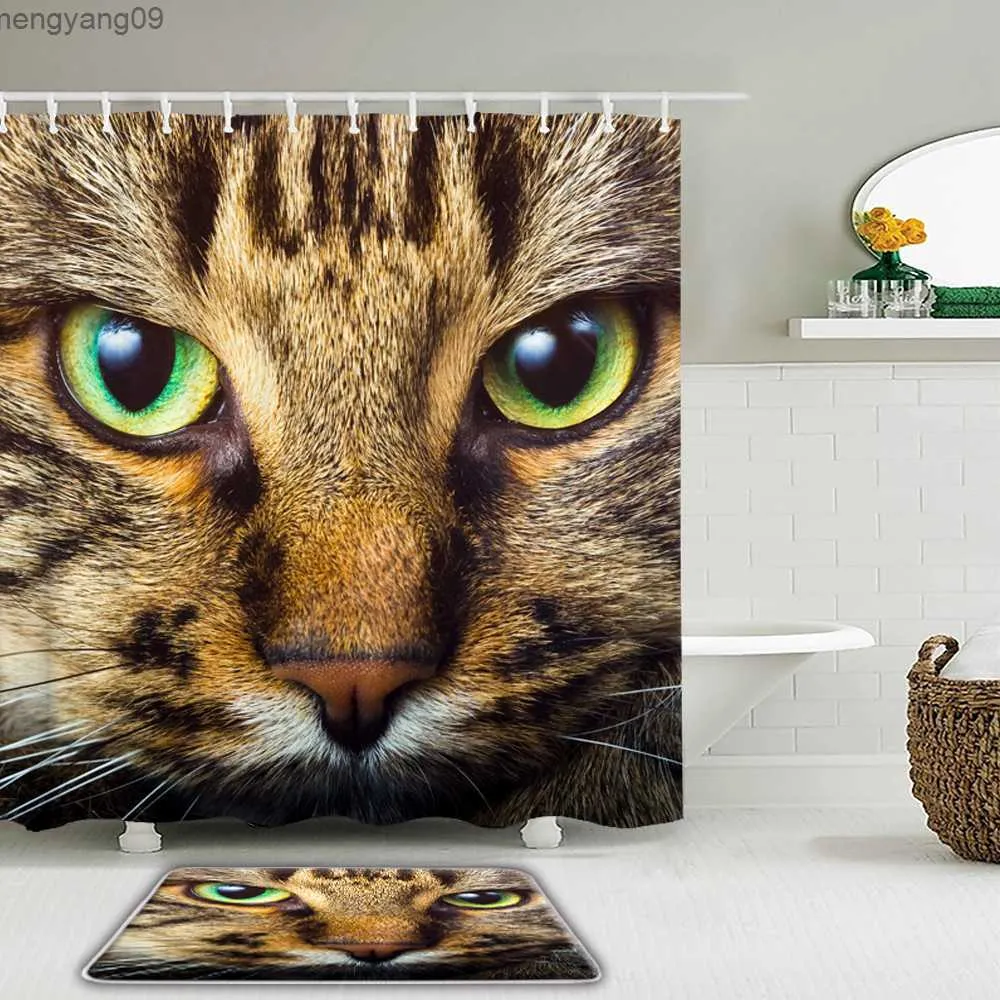 Rideaux de douche 3D chat chien impression animale rideaux de douche ensemble rideau de salle de bain imperméable avec tapis de bain anti-dérapant tapis décor R230822