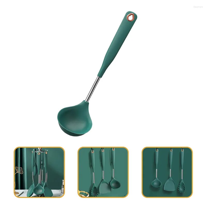 Dinnerware Sets Silicone Spoon Antibacterial Ladle Kitchen Utensils Soup Ladles Non-Stick Holder Cooking Spoons Long Handle Scooper